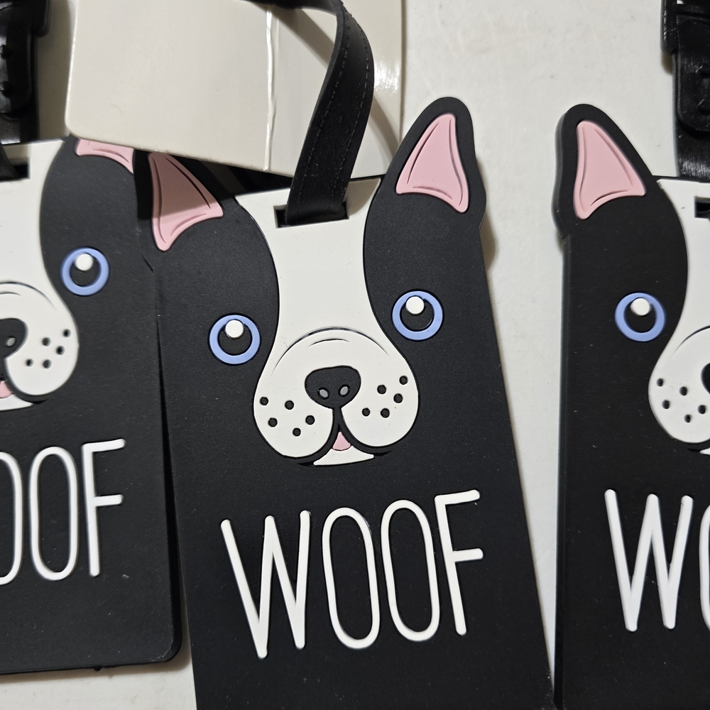 3 Protege Luggage Tags, Black and White Dog Tags, with Boston Terrier Design